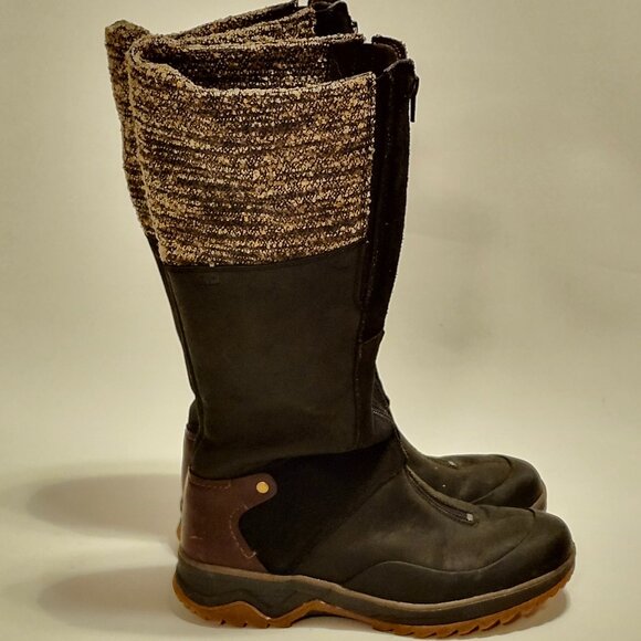 Merrell Eventyr Cuff Waterproof Dark Tall BootsWinter Size 8 BLACK ZIP KNIT - Picture 1 of 5